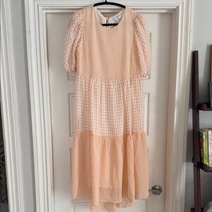 Peach Gingham Tiered Dress